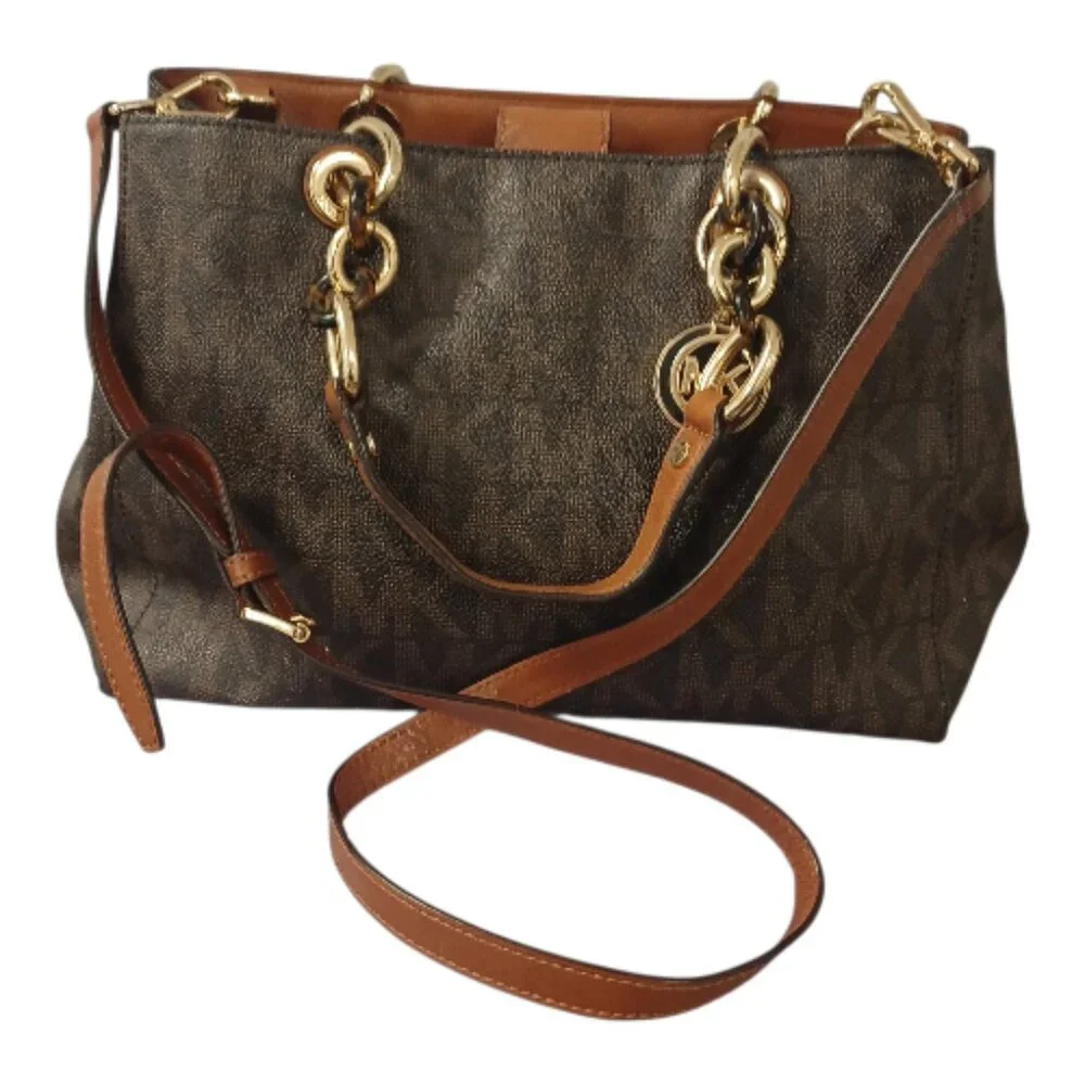 Michael Kors Brown Cynthia Convertible Saffiano Leather Crossbody Satchel Bag - Picture 4 of 12